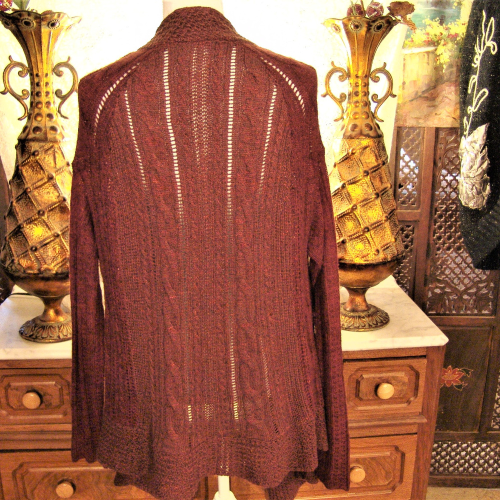 FREE PEOPLE cardigan plum knit  draped sweater M - Picture 2 of 7